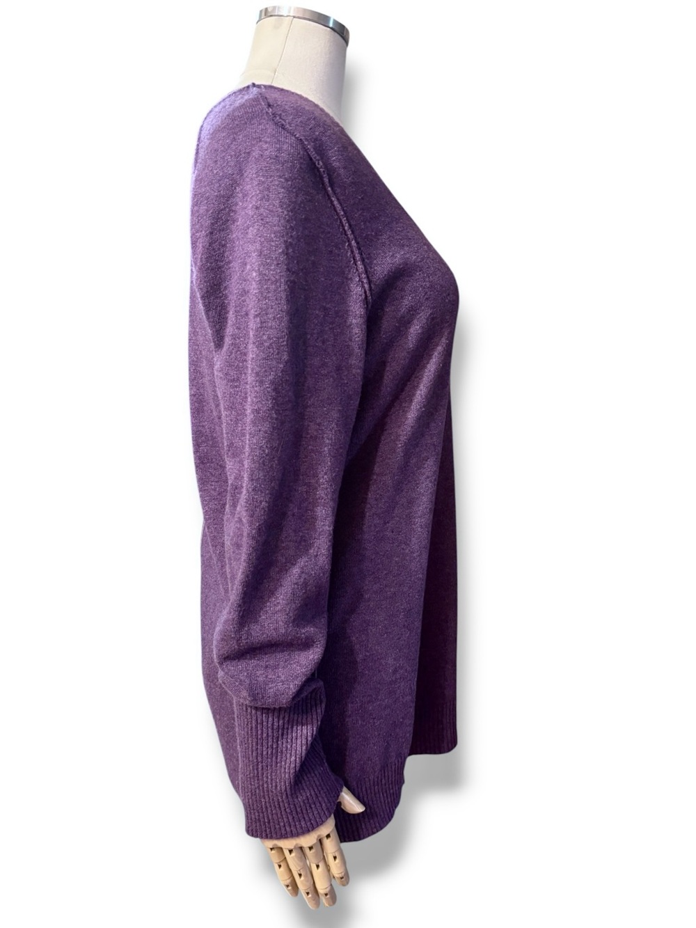 BANANA REPUBLIC Purple Cashmere Blend Scoop Neck Sweater Pointelle Detail - Picture 3 of 8